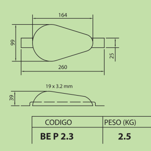 ANODO DE ZINC DE 2,5 KG DE 2 PATAS